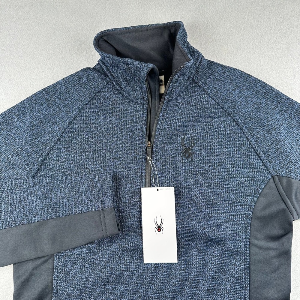 Spyder Outbound Jacket Mens Size S Blue Black Quarter Zip Fleece 205417 NEW